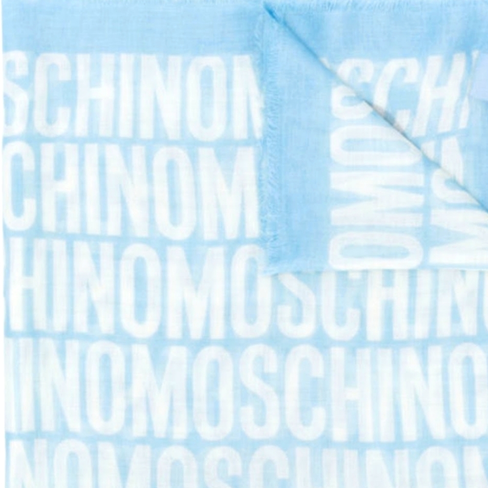 Moschino Light Blue and White Logo Scarf